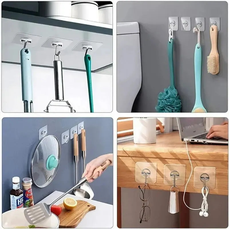 20 Pcs Transparent Stainless Steel Strong Self-adhesive Hooks Bathroom Towel Clothes Storage Sticky Hooks Key Pendant Storages