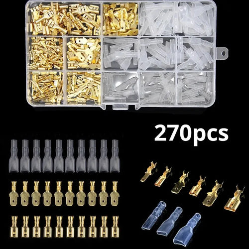 Box Insulated Male Female Wire Connector 2.8/4.8/6.3mm Electrical Crimp Terminals Termin Spade Connectors Assorted Kit 270PCS - Charliehomemaker store