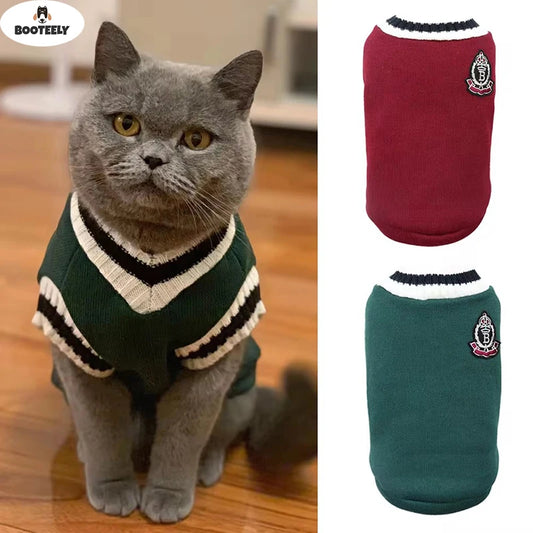 Pet Cat Solid Costume Autumn Winter Christmas Sweater For Small Dogs Kitten Pullover Puppy Vest Clothes Kitty Jacket Outfits - Charliehomemaker store