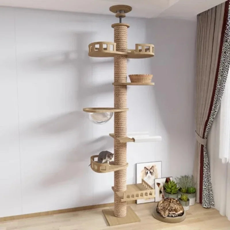 Cats Tree Floor Solid Wooden Cat Tree House Climbing Pets Furniture Adjustable Kitten Trees Tower Multilayer Cat Climbing Frame - Charliehomemaker store