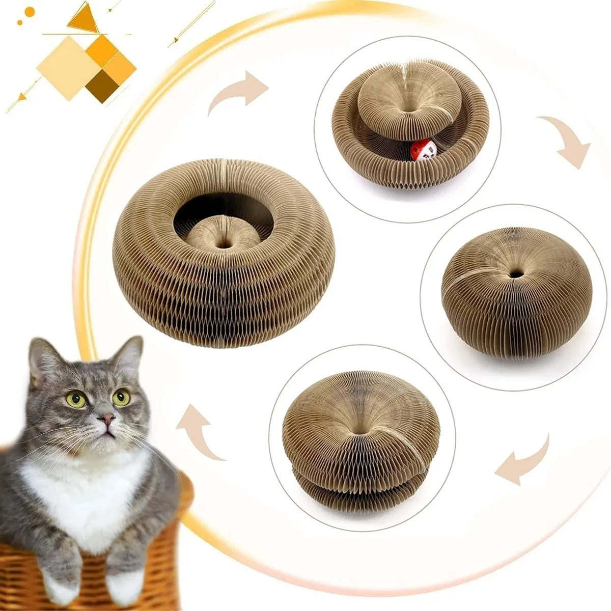 Magic Organ Cat Toy with Ball Cat Scratch Board Cat Grinding Claw Cat Climbing Frame Kitten Round Corrugated Cat Scratching Toy - Charliehomemaker store