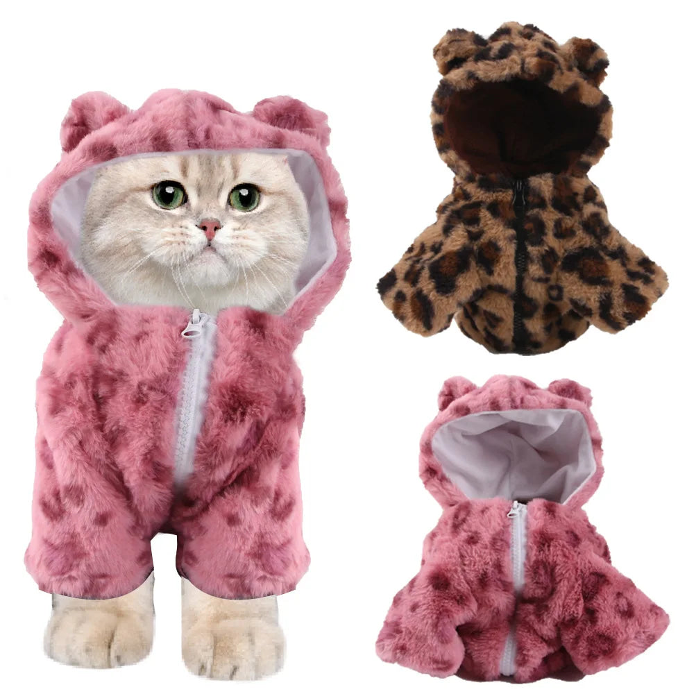 Dog clothes, spring and autumn clothes, leopard print hooded coats, cat clothes, thickened teddy schnauzers, Pomeranians, pet fa - Charliehomemaker store