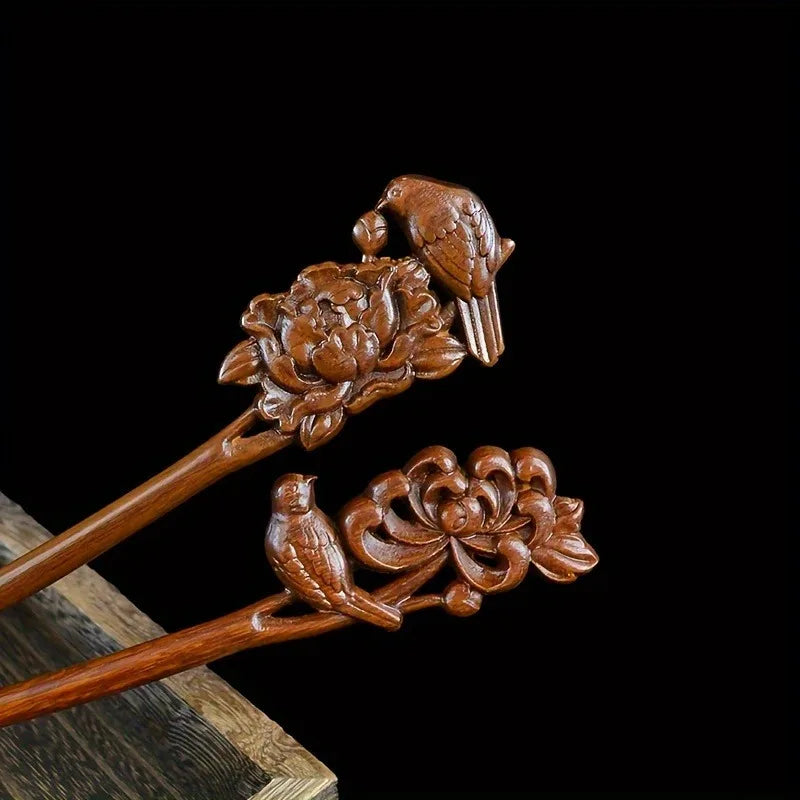 Women's Luxurious Wood Carved Hair Accessory Carving Suitable for Daily Gatherings Solid Wood Hairpin - Charliehomemaker store