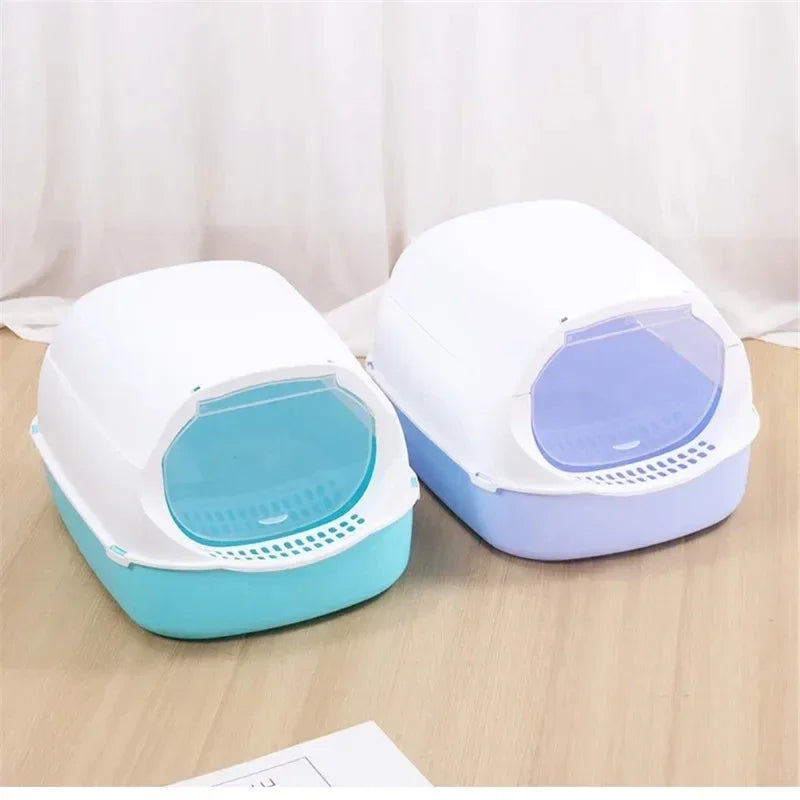 Kitty Sandbox Cat Litter Box Semi-enclosed Splashproof Cat Tray Cat Toilet Cleaning Basin Supplies Pet Toilet Kitten Tray Bedpan - Charliehomemaker store