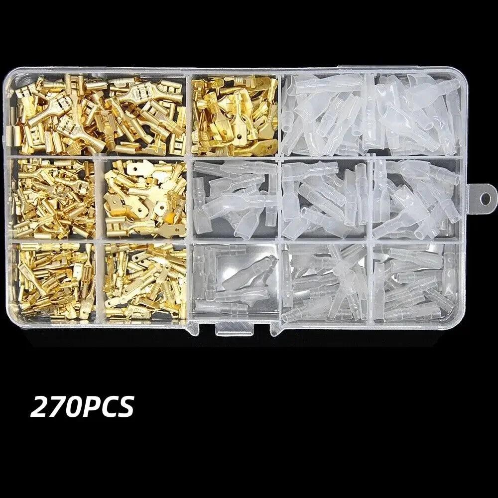 Box Insulated Male Female Wire Connector 2.8/4.8/6.3mm Electrical Crimp Terminals Termin Spade Connectors Assorted Kit 270PCS - Charliehomemaker store