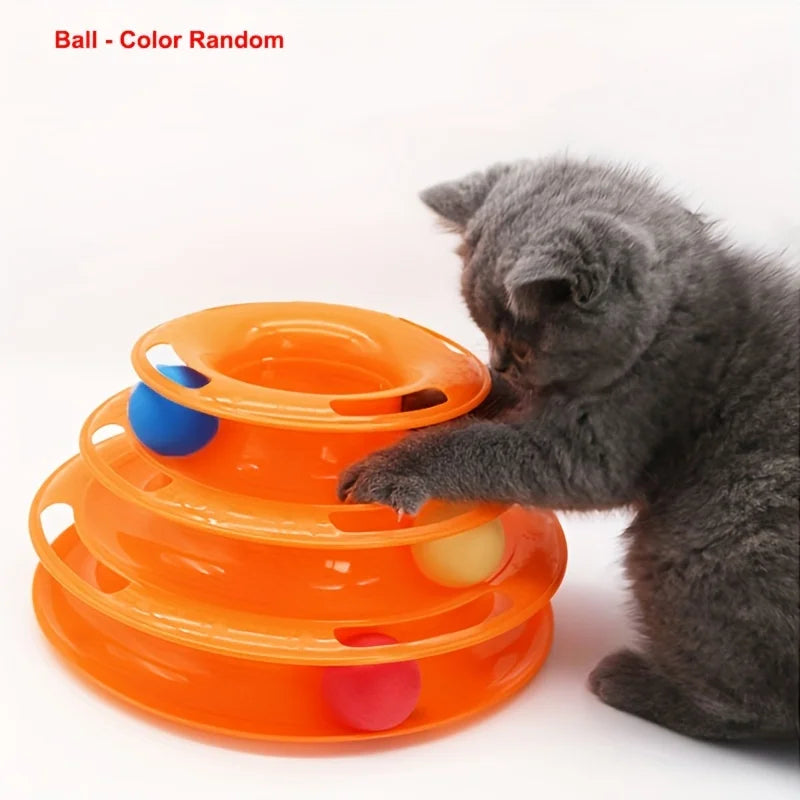 3 Layer Interactive Cat Toy Tower with Colorful Balls Mental Physical Exerciser, Fun Puzzle Game for Active Cats - Charliehomemaker store