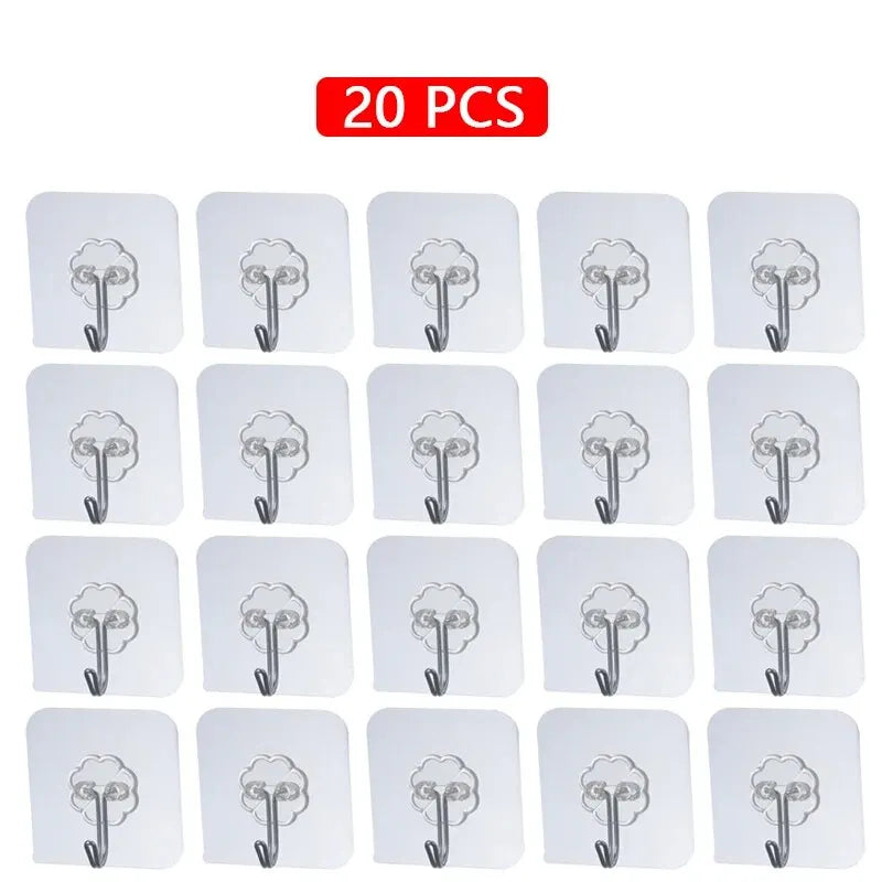 20 Pcs Transparent Stainless Steel Strong Self-adhesive Hooks Bathroom Towel Clothes Storage Sticky Hooks Key Pendant Storages