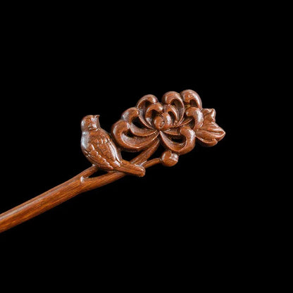 Women's Luxurious Wood Carved Hair Accessory Carving Suitable for Daily Gatherings Solid Wood Hairpin - Charliehomemaker store