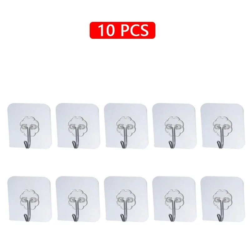 20 Pcs Transparent Stainless Steel Strong Self-adhesive Hooks Bathroom Towel Clothes Storage Sticky Hooks Key Pendant Storages