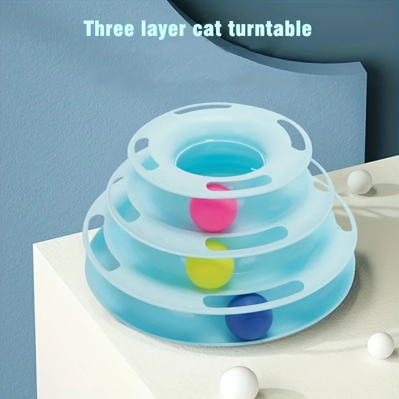 3 Layer Interactive Cat Toy Tower with Colorful Balls Mental Physical Exerciser, Fun Puzzle Game for Active Cats - Charliehomemaker store