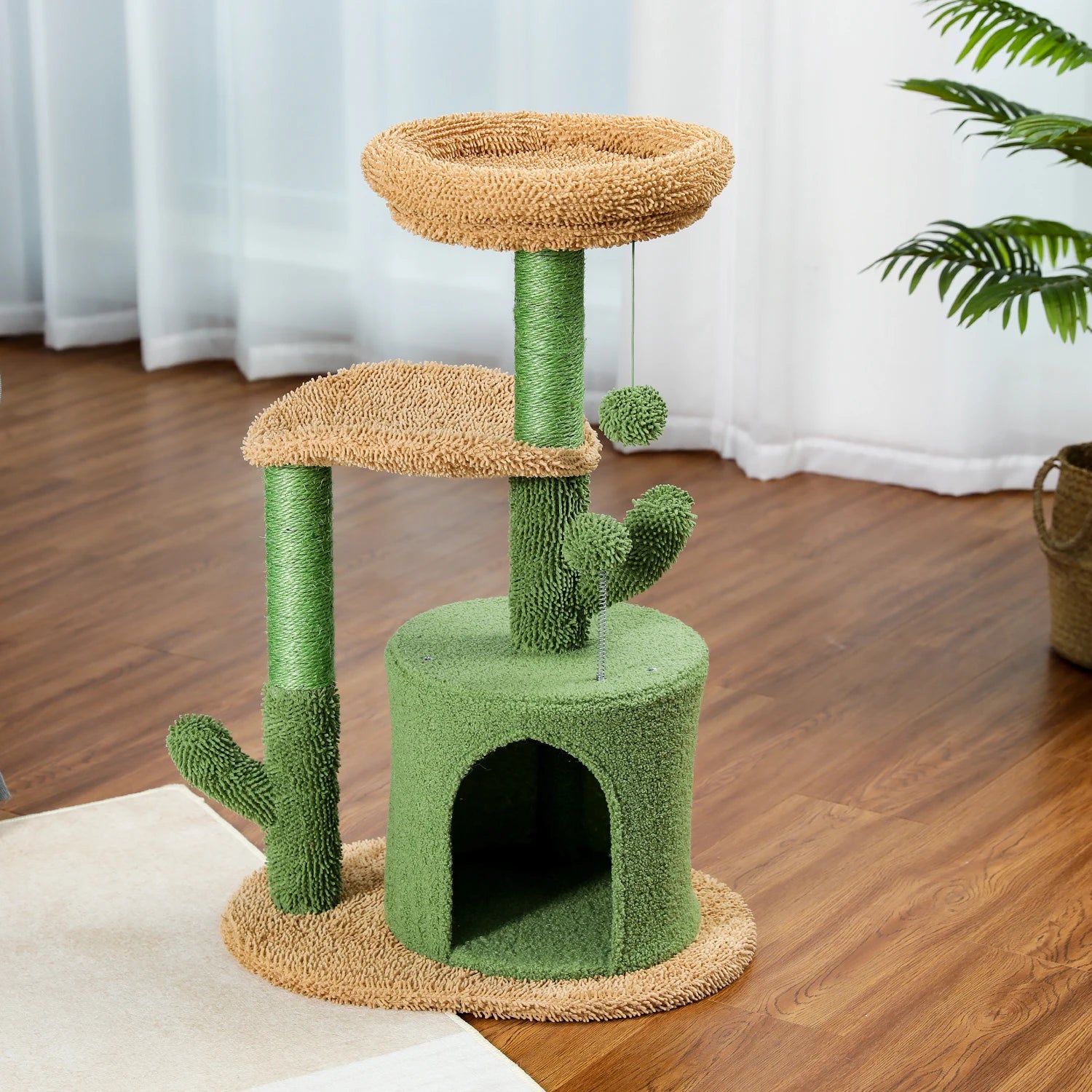 Festive Cat Scratching Post Cactus Tree Tower with Sisal Rope Cat Climbing Frame with Christmas Decoration - Charliehomemaker store