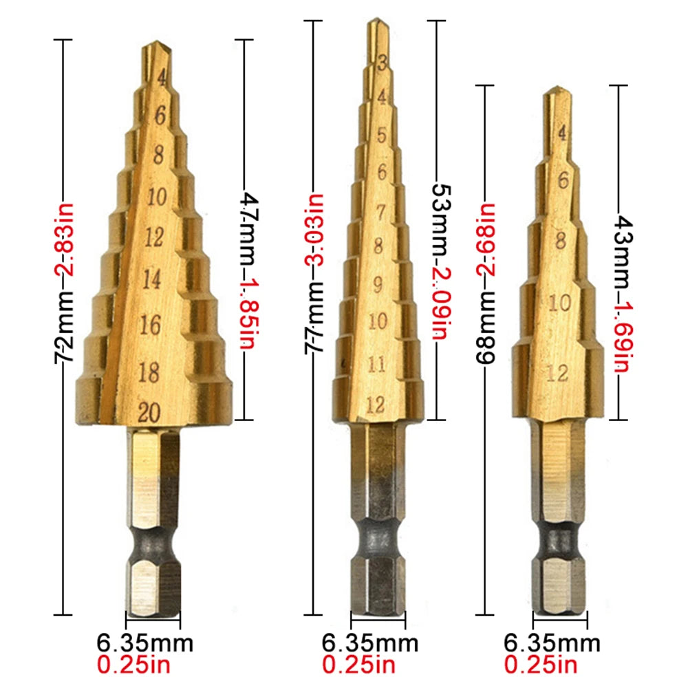 3-12/4-12/4-20mm small three piece set Hexagonal handle titanium plated ladder drill tower drill bit set - Charliehomemaker store