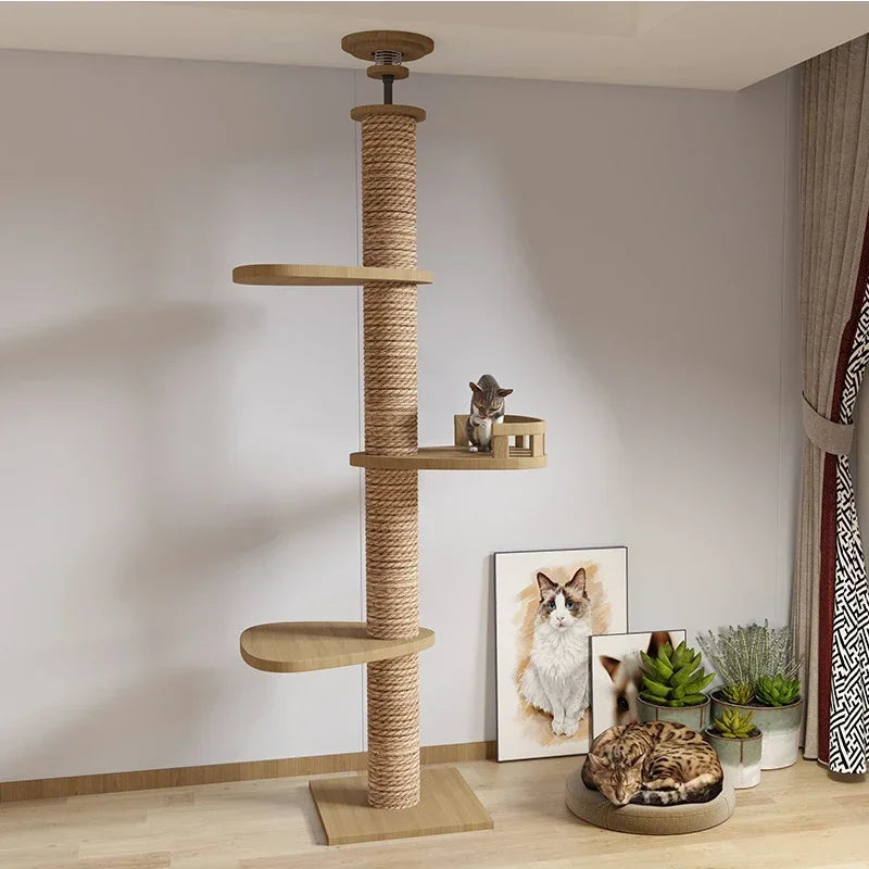 Cats Tree Floor Solid Wooden Cat Tree House Climbing Pets Furniture Adjustable Kitten Trees Tower Multilayer Cat Climbing Frame - Charliehomemaker store