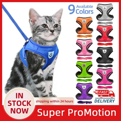 Cat Harness Vest Walking Lead Leash For Puppy Dogs Collar Polyester Adjustable Mesh Dog Harness For Small Medium Pet Accessories - Charliehomemaker store