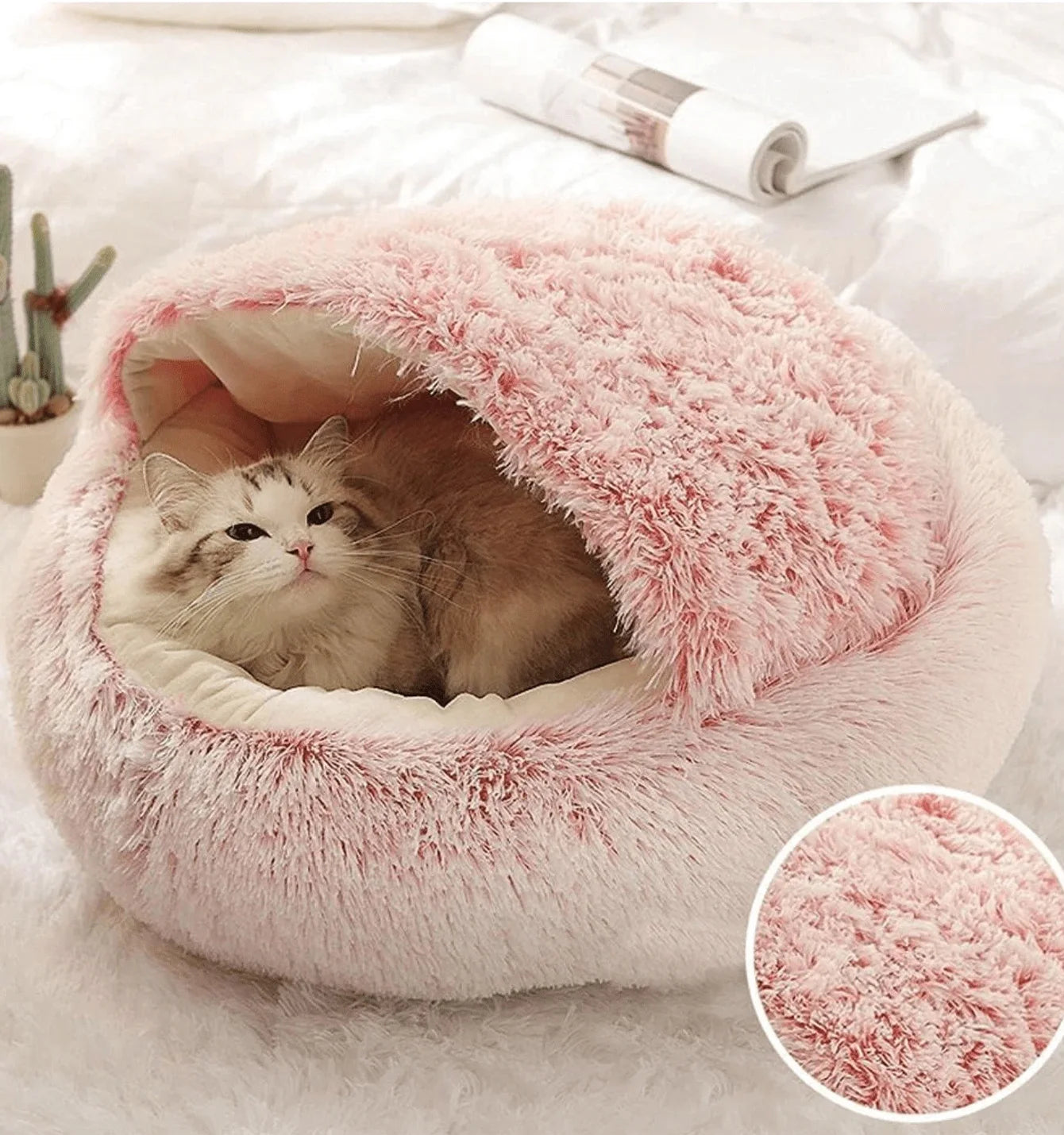 Soft Plush Pet Bed with Cover Round Cat Bed Pet Mattress Warm Cat Dog 2 in 1 Sleeping Nest Cave for Small Dogs - Charliehomemaker store