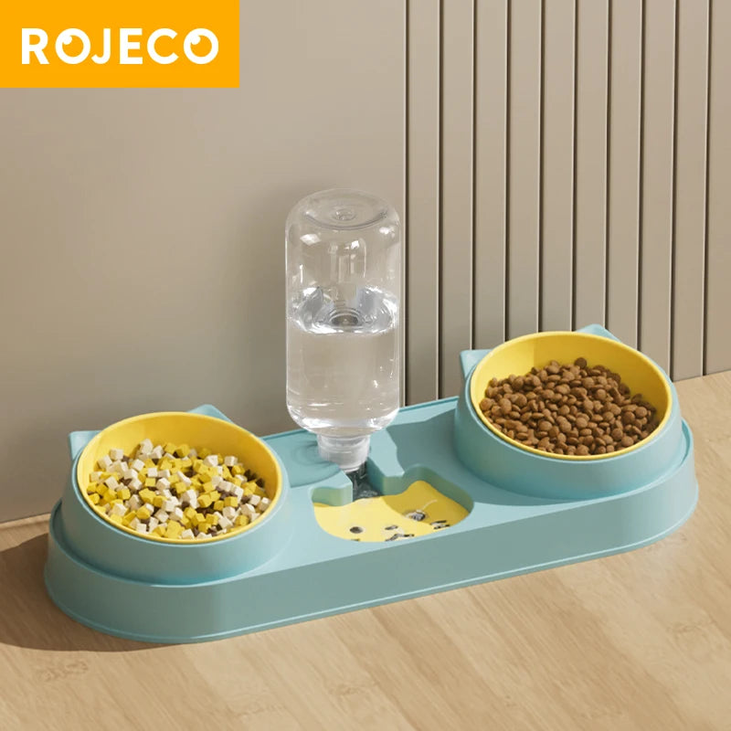 ROJECO 3 In 1 Pet Bowls with Water Dispenser Automatic Water Refill Dual Feeding Bowls Dry Wet Separation Food Bowls Cat Dog Sup - Charliehomemaker store