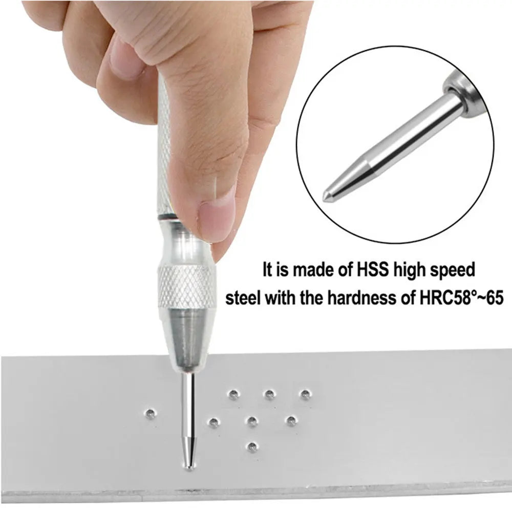 Silver Automatic Spring Loaded Center Punch Glass Breaker Window Puncher Drill Bit Center Punch Eyelet - Charliehomemaker store