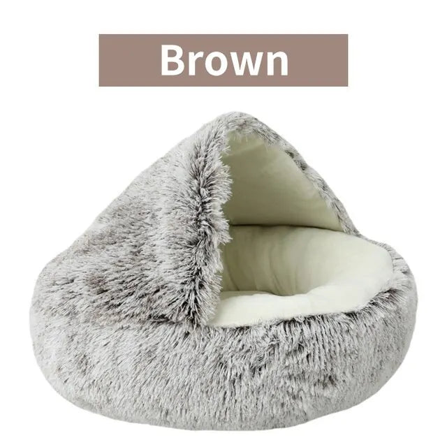 Soft Plush Pet Bed with Cover Round Cat Bed Pet Mattress Warm Cat Dog 2 in 1 Sleeping Nest Cave for Small Dogs - Charliehomemaker store