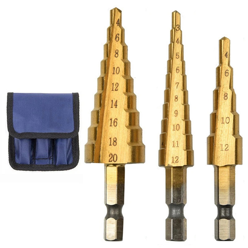 3-12/4-12/4-20mm small three piece set Hexagonal handle titanium plated ladder drill tower drill bit set - Charliehomemaker store