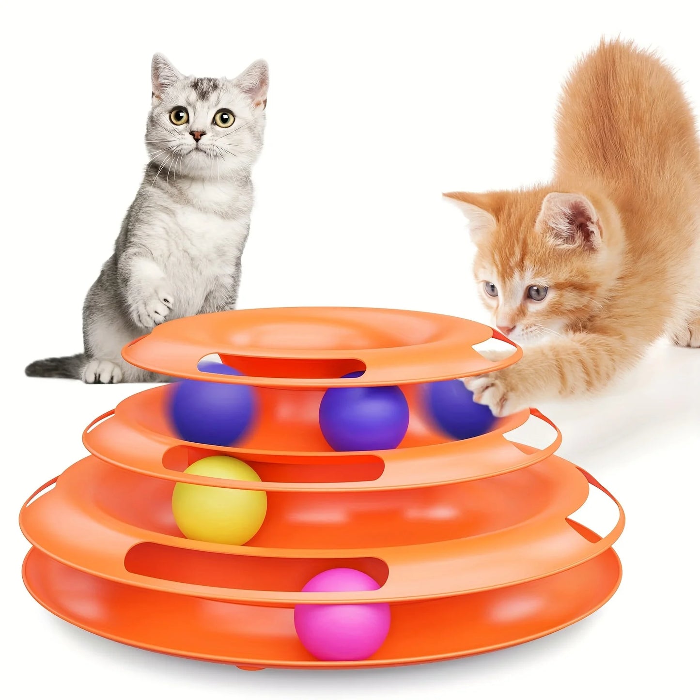 3 Layer Interactive Cat Toy Tower with Colorful Balls Mental Physical Exerciser, Fun Puzzle Game for Active Cats - Charliehomemaker store