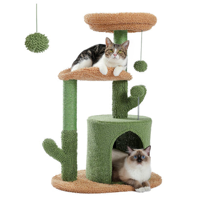 Festive Cat Scratching Post Cactus Tree Tower with Sisal Rope Cat Climbing Frame with Christmas Decoration - Charliehomemaker store