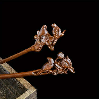 Women's Luxurious Wood Carved Hair Accessory Carving Suitable for Daily Gatherings Solid Wood Hairpin - Charliehomemaker store