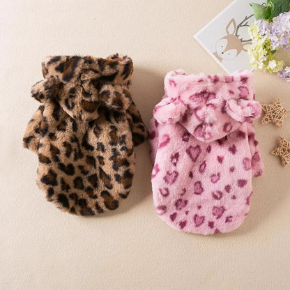 Dog clothes, spring and autumn clothes, leopard print hooded coats, cat clothes, thickened teddy schnauzers, Pomeranians, pet fa - Charliehomemaker store