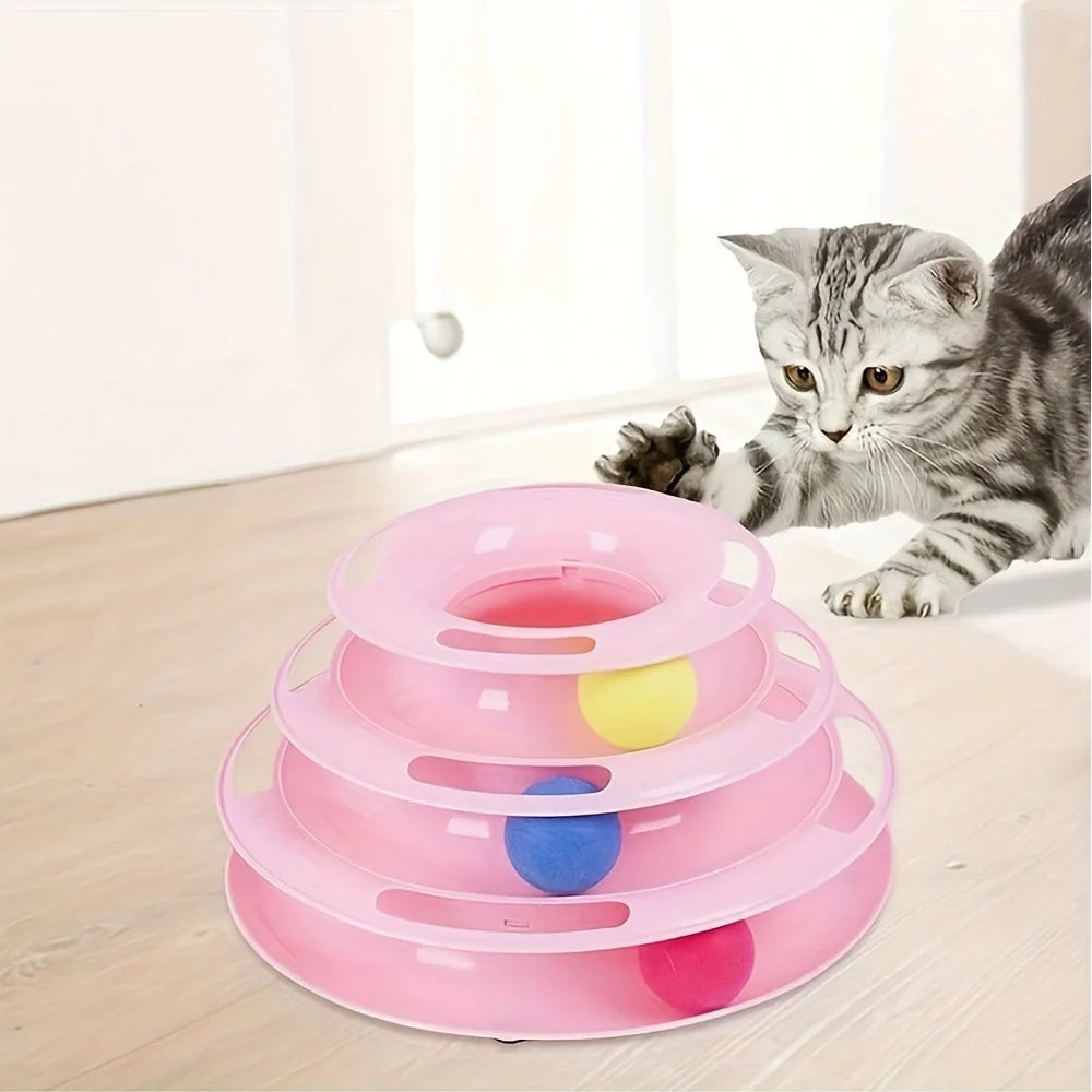 3 Layer Interactive Cat Toy Tower with Colorful Balls Mental Physical Exerciser, Fun Puzzle Game for Active Cats - Charliehomemaker store