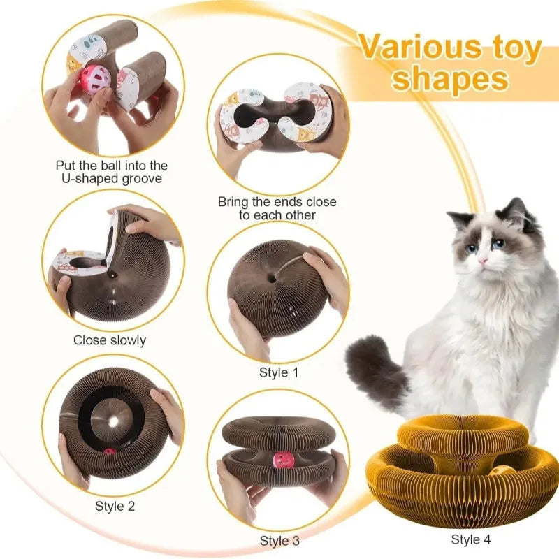 Magic Organ Cat Toy with Ball Cat Scratch Board Cat Grinding Claw Cat Climbing Frame Kitten Round Corrugated Cat Scratching Toy - Charliehomemaker store