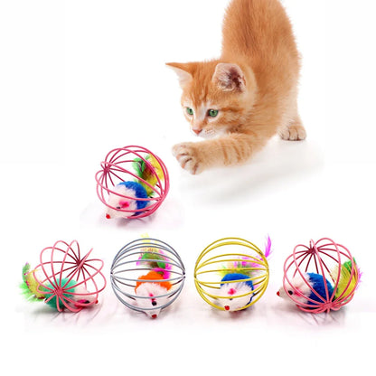 1pc Cat Toy Stick Feather Wand With Bell Mouse Cage Toys Plastic Artificial Colorful Cat Teaser Toy Pet Supplies Random Color - Charliehomemaker store