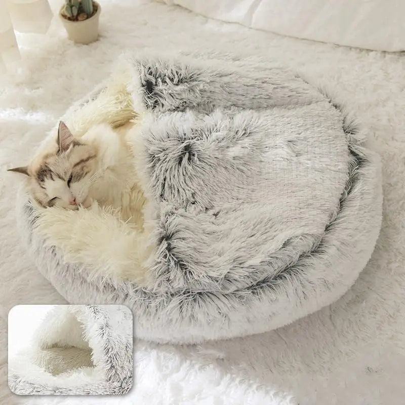 Soft Plush Pet Bed with Cover Round Cat Bed Pet Mattress Warm Cat Dog 2 in 1 Sleeping Nest Cave for Small Dogs - Charliehomemaker store