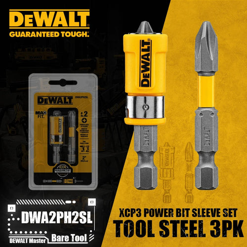 DEWALT DWA2PH2SL XCP3 Power Bit Sleeve Set Max Fit Phillips #2 S X 2" L S2 Tool Steel 3PK Driver Drill Tool Accessories - Charliehomemaker store