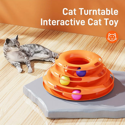 3 Layer Interactive Cat Toy Tower with Colorful Balls Mental Physical Exerciser, Fun Puzzle Game for Active Cats - Charliehomemaker store