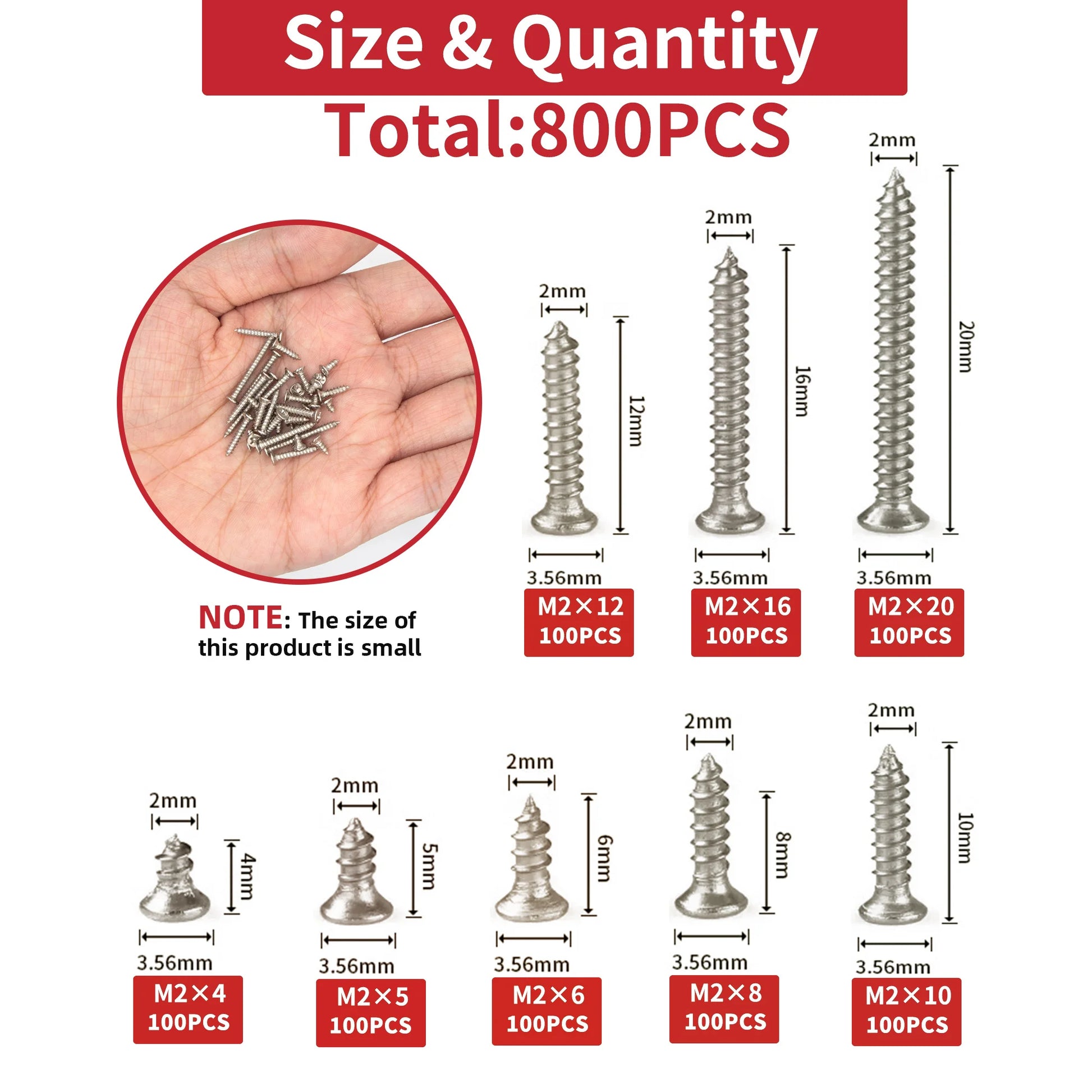 800pcs M2 Self Tapping Screw Assortment Kit Tapping Screw Assortment Kit Lock Nut Wood Thread Nail Screw Sets Self Lock Nut Wood - Charliehomemaker store