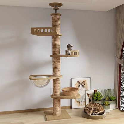 Cats Tree Floor Solid Wooden Cat Tree House Climbing Pets Furniture Adjustable Kitten Trees Tower Multilayer Cat Climbing Frame - Charliehomemaker store