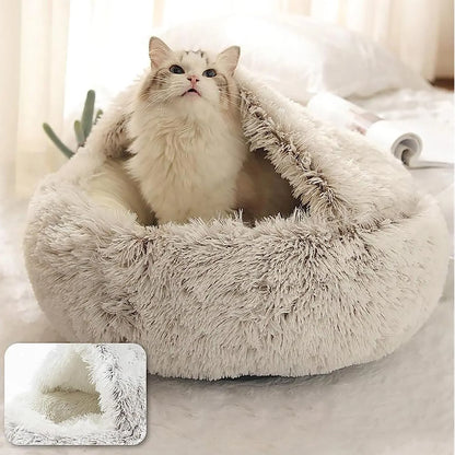 Soft Plush Pet Bed with Cover Round Cat Bed Pet Mattress Warm Cat Dog 2 in 1 Sleeping Nest Cave for Small Dogs - Charliehomemaker store