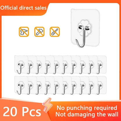 20 Pcs Transparent Stainless Steel Strong Self-adhesive Hooks Bathroom Towel Clothes Storage Sticky Hooks Key Pendant Storages