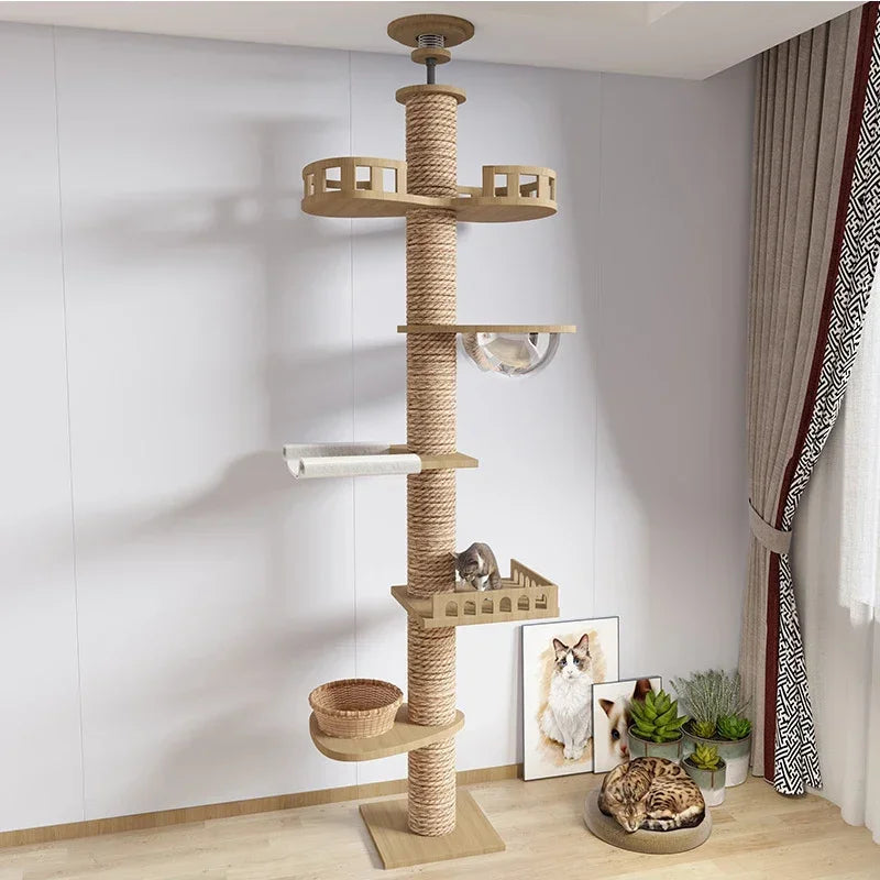 Cats Tree Floor Solid Wooden Cat Tree House Climbing Pets Furniture Adjustable Kitten Trees Tower Multilayer Cat Climbing Frame - Charliehomemaker store