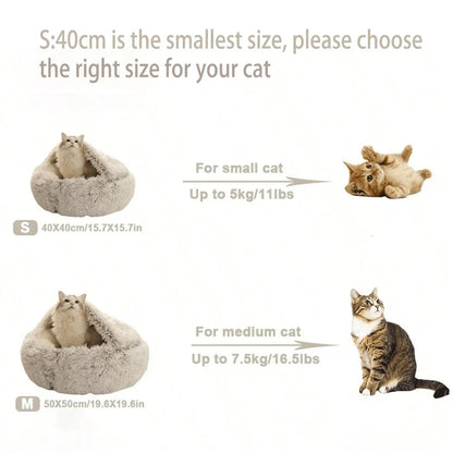 Soft Plush Pet Bed with Cover Round Cat Bed Pet Mattress Warm Cat Dog 2 in 1 Sleeping Nest Cave for Small Dogs - Charliehomemaker store