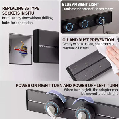 Rail Track Socket UK EU US Standard Round Romovable Adapter Plug Home Kitchen Meeting Wall Mounted Electrical Outlet With Usb