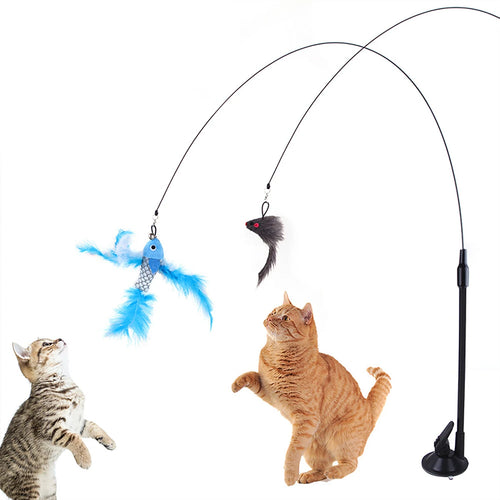 Cat Toys Simulated Insects Interactive Sucker Feather with Bell Cat Stick Toy for Kitten Playing Teaser Wand Toy Cat Supplies - Charliehomemaker store