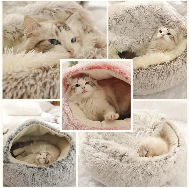 Soft Plush Pet Bed with Cover Round Cat Bed Pet Mattress Warm Cat Dog 2 in 1 Sleeping Nest Cave for Small Dogs - Charliehomemaker store