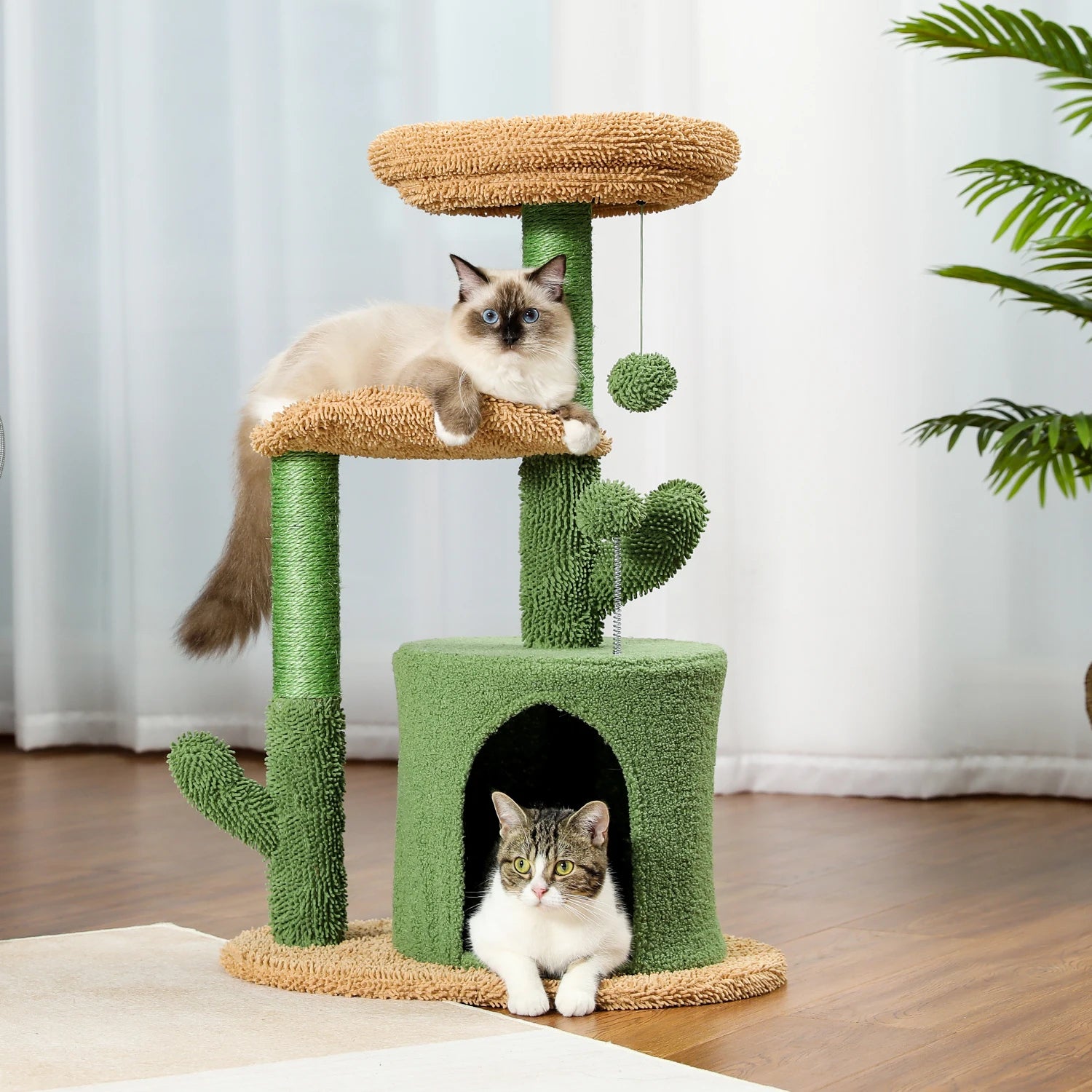 Festive Cat Scratching Post Cactus Tree Tower with Sisal Rope Cat Climbing Frame with Christmas Decoration - Charliehomemaker store