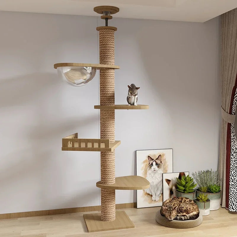 Cats Tree Floor Solid Wooden Cat Tree House Climbing Pets Furniture Adjustable Kitten Trees Tower Multilayer Cat Climbing Frame - Charliehomemaker store