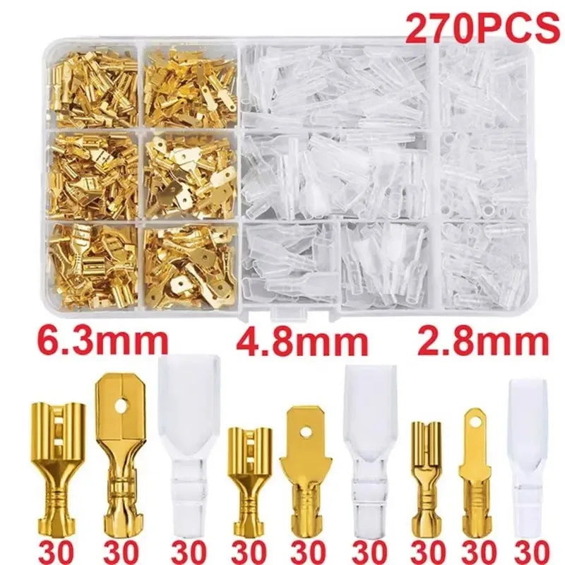 Box Insulated Male Female Wire Connector 2.8/4.8/6.3mm Electrical Crimp Terminals Termin Spade Connectors Assorted Kit 270PCS - Charliehomemaker store