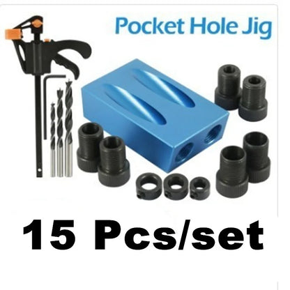 Pocket Hole Screw Jig 15 Degrees Dowel Drill Joinery Kit Carpenters Wood Woodwork Guides Joint Angle Locator Tool - Charliehomemaker store