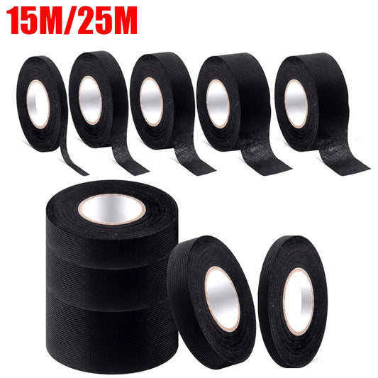 15/25M Automotive Wire Harness Cloth Tape 9-32mm Adhesive High Temp Fabric Tape for Car Electrical Wiring Harness Insulation - Charliehomemaker store