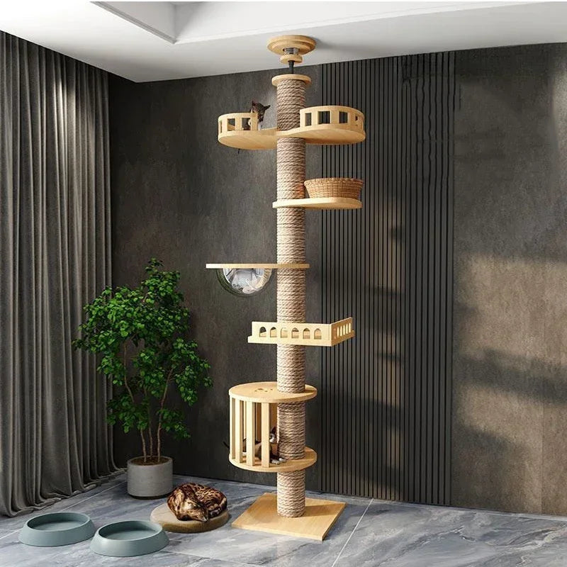 Cats Tree Floor Solid Wooden Cat Tree House Climbing Pets Furniture Adjustable Kitten Trees Tower Multilayer Cat Climbing Frame - Charliehomemaker store