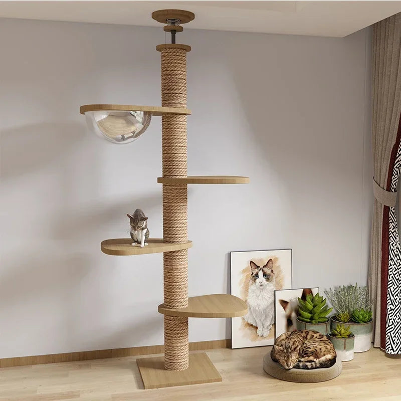 Cats Tree Floor Solid Wooden Cat Tree House Climbing Pets Furniture Adjustable Kitten Trees Tower Multilayer Cat Climbing Frame - Charliehomemaker store